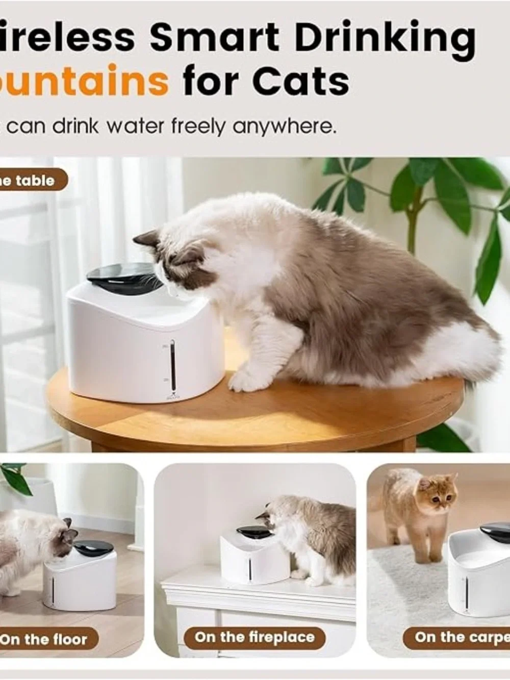 Wireless Pet Water Fountain, BPA-Free Ensure Safety, 2.5L/84oz App NIB!